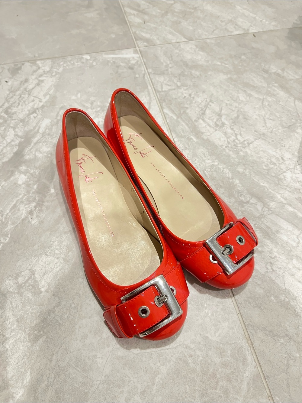 Franco Sarto Red Patent Buckle Flats
